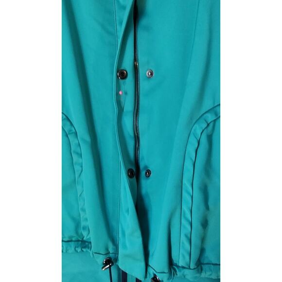 St. John Woman Teal Green Windbreaker Size L Zipper Snaps Pockets FLAW SNAGS - Picture 5 of 16